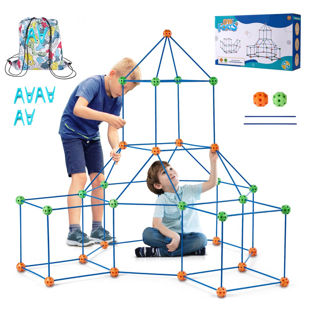 VEVOR Fort Building Kit for Kids, 120PCS STEM Building Toys, Educational Gift for 4 5 6 7 8+ Year Old Boys & Girls, Indoor Outdoor Play Tent Builder Set Construction Toys with 80 Rods and 40 Balls