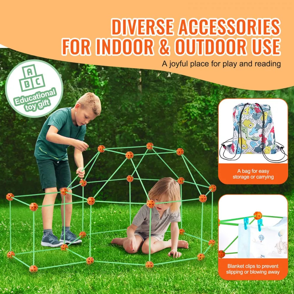 VEVOR Fort Building Kit for Kids, 140PCS Glow in The Dark STEM Building Toys, Educational Gift for 4 5 6 7 8+ Year Old Boys & Girls Indoor Outdoor Play Tent Construction Toys with 96 Rods and 44 Balls