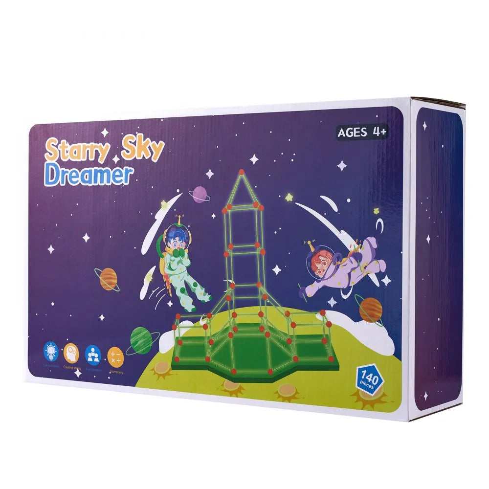 VEVOR Fort Building Kit for Kids, 140PCS Glow in The Dark STEM Building Toys, Educational Gift for 4 5 6 7 8+ Year Old Boys & Girls Indoor Outdoor Play Tent Construction Toys with 96 Rods and 44 Balls