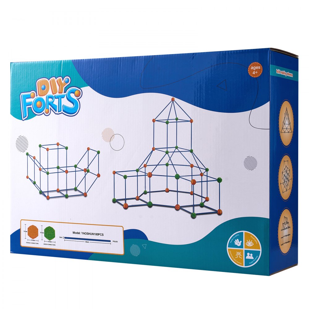 VEVOR Fort Building Kit for Kids, 180PCS STEM Building Toys, Educational Gift for 4 5 6 7 8+ Year Old Boys & Girls, Indoor Outdoor Play Tent Builder Set Construction Toys with 120 Rods and 60 Balls