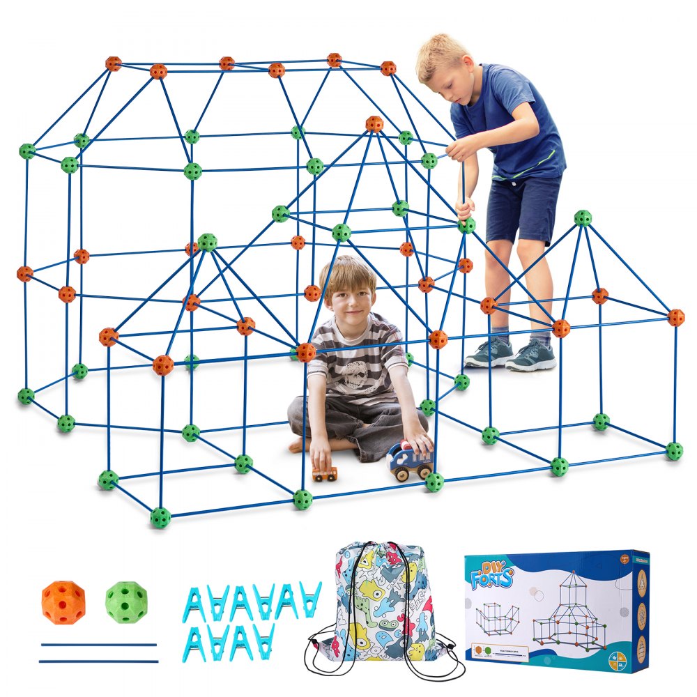 VEVOR Fort Building Kit for Kids, 180PCS STEM Building Toys, Educational Gift for 4 5 6 7 8+ Year Old Boys & Girls, Indoor Outdoor Play Tent Builder Set Construction Toys with 120 Rods and 60 Balls