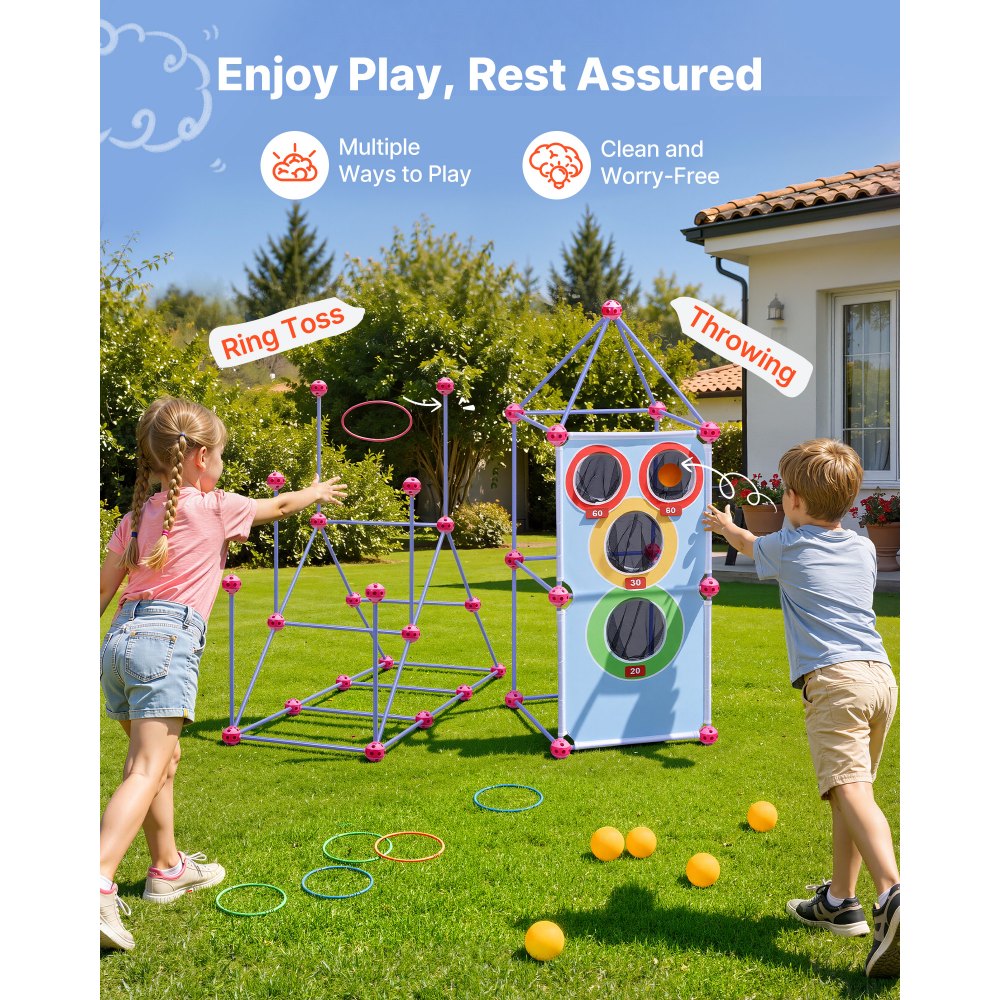 VEVOR Fort Building Kit for Kids, 140 PCS Creative STEM Construction Toys, for 4 5 6 7 8+ Year Old Boys Girls, Upgraded Balls, Ring & Ball Toss, Educational Activity, Indoor Outdoor Play, Storage Bag