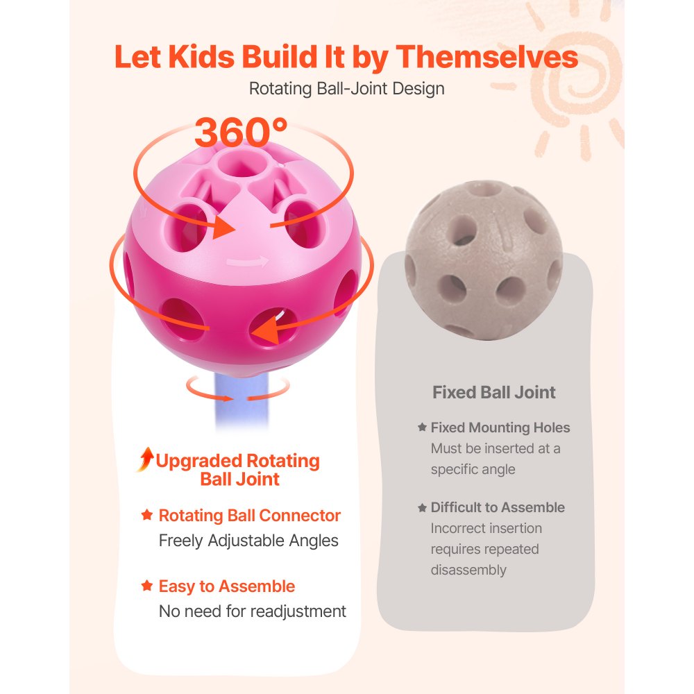 VEVOR Fort Building Kit for Kids, 140 PCS Creative STEM Construction Toys, for 4 5 6 7 8+ Year Old Boys Girls, Upgraded Balls, Ring & Ball Toss, Educational Activity, Indoor Outdoor Play, Storage Bag