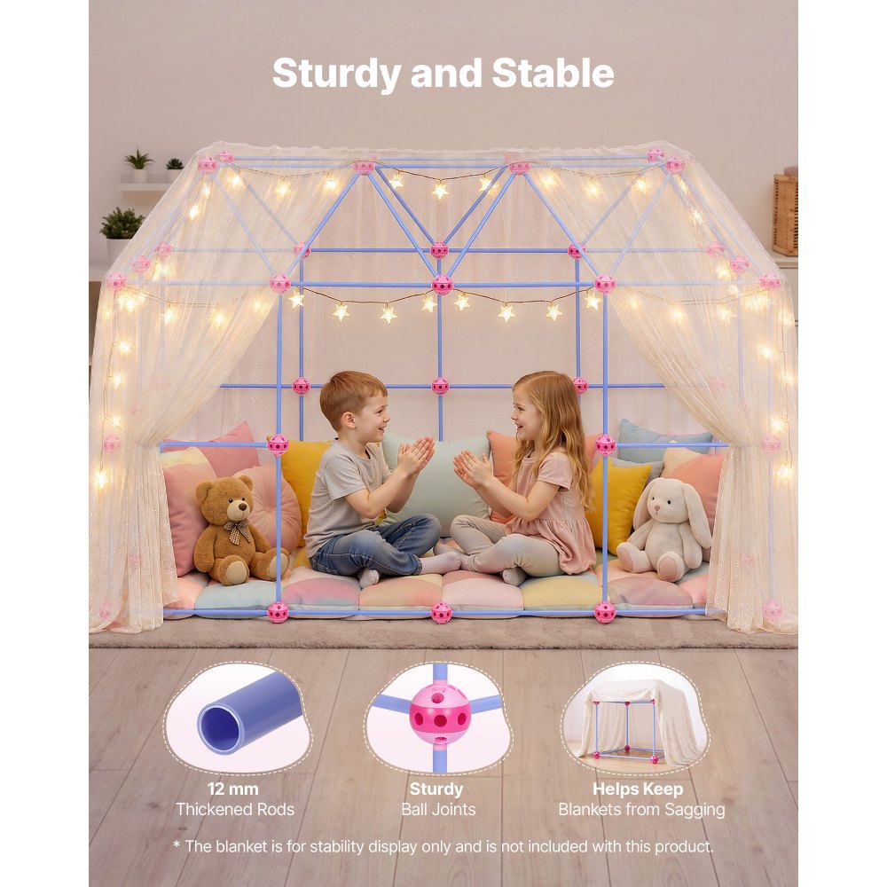 VEVOR Fort Building Kit for Kids, 140 PCS Creative STEM Construction Toys, for 4 5 6 7 8+ Year Old Boys Girls, Upgraded Balls, Ring & Ball Toss, Educational Activity, Indoor Outdoor Play, Storage Bag