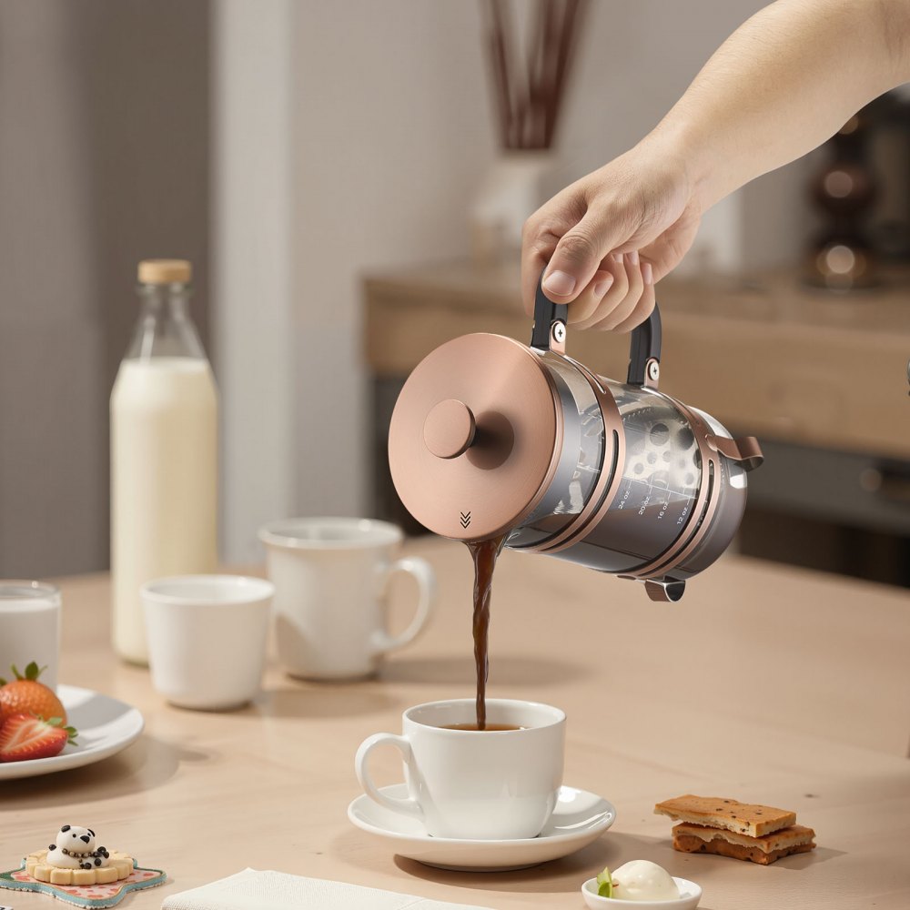 VEVOR French Press Coffee Maker, 34 Ounce 1 Liter Borosilicate Glass Coffee Press Tea Maker with Stainless Steel Filter, Large Glass French Presses Cold Brew for Camping Travel Home Kitchen, Copper