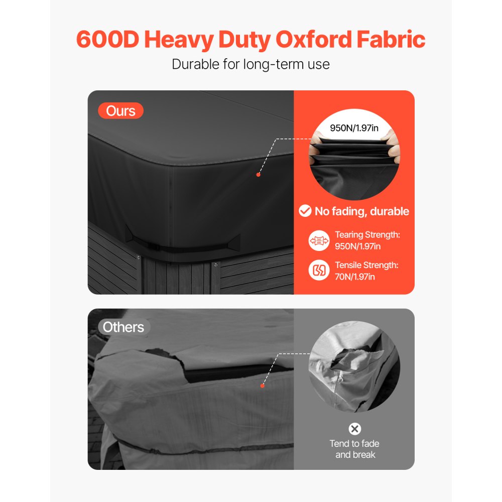 VEVOR Outdoor Hot Tub Cover, 93 x 93 x 20 Inch Weatherproof and Waterproof Hot Tub Cover Protector, 600D Heavy Duty Oxford Fabric and 950N Tearing Strength, Square Spa Covers for Hottub, Black
