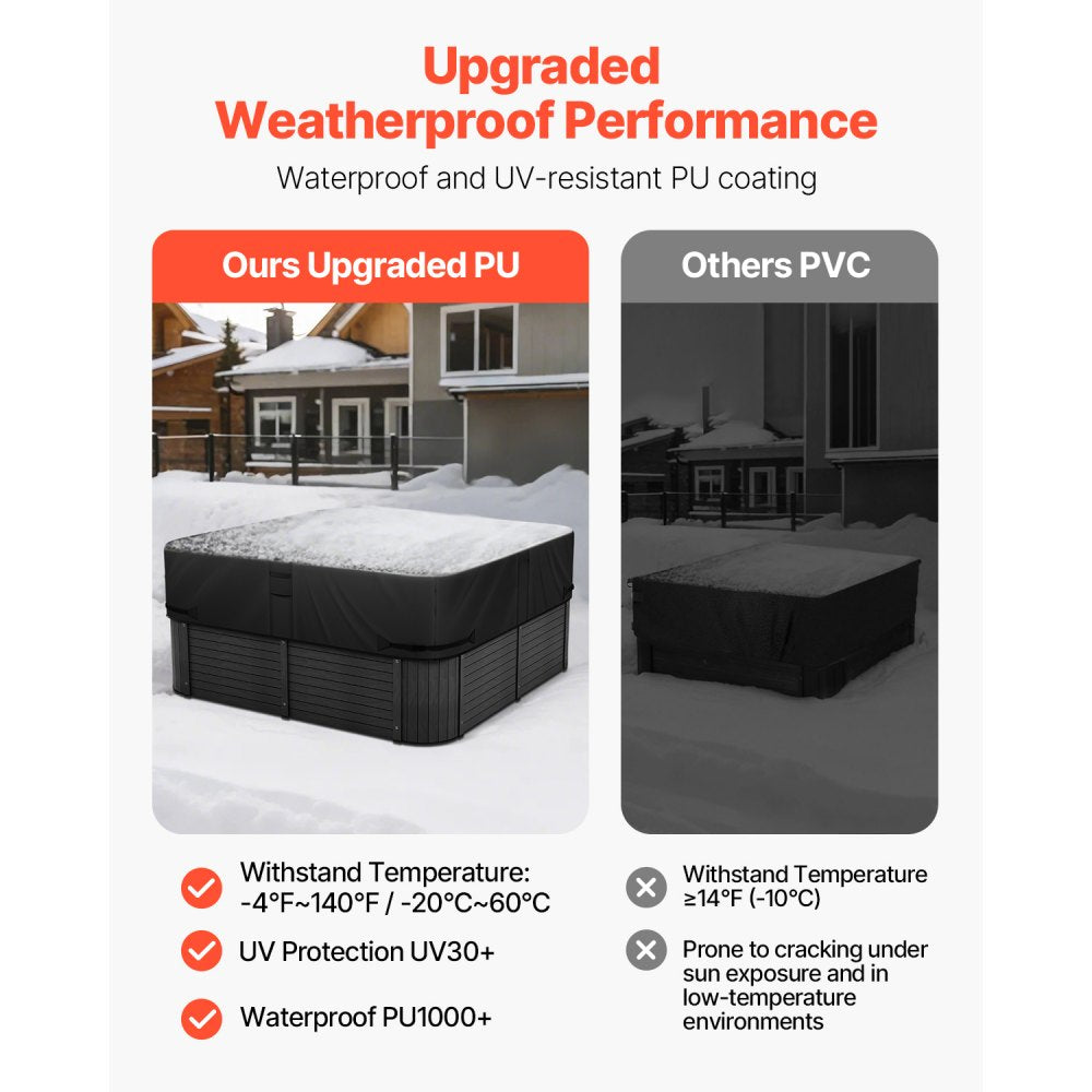 VEVOR Outdoor Hot Tub Cover, 93 x 93 x 20 Inch Weatherproof and Waterproof Hot Tub Cover Protector, 600D Heavy Duty Oxford Fabric and 950N Tearing Strength, Square Spa Covers for Hottub, Black