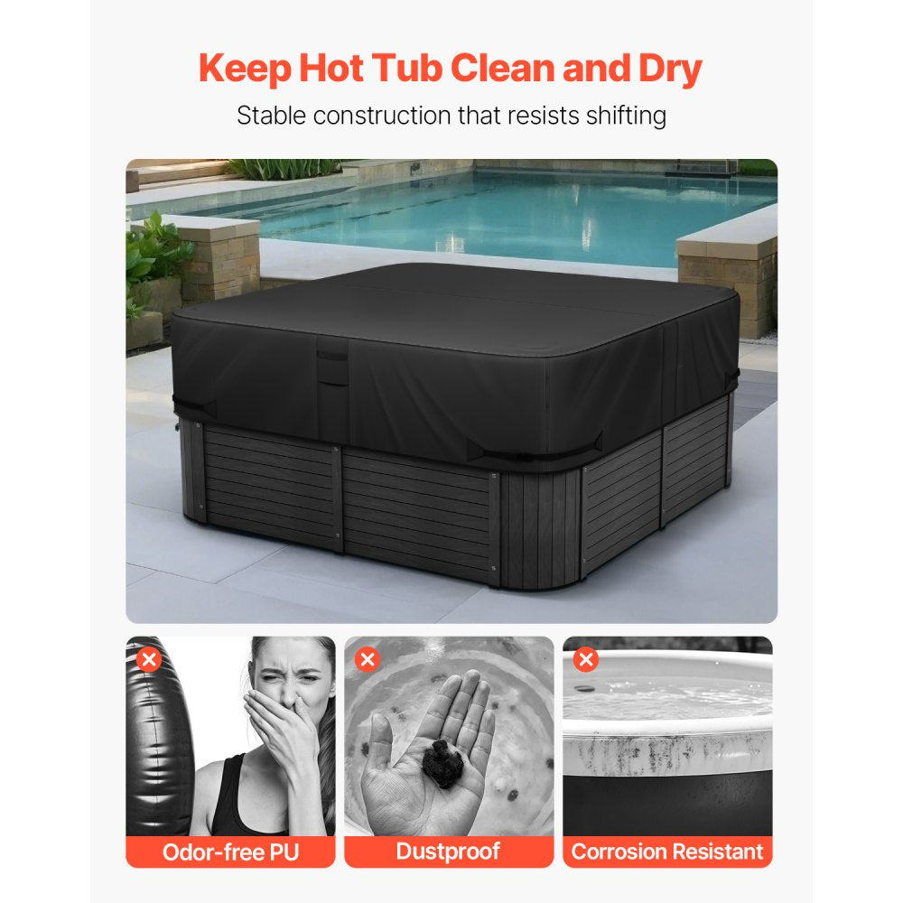 VEVOR Outdoor Hot Tub Cover, 93 x 93 x 20 Inch Weatherproof and Waterproof Hot Tub Cover Protector, 600D Heavy Duty Oxford Fabric and 950N Tearing Strength, Square Spa Covers for Hottub, Black