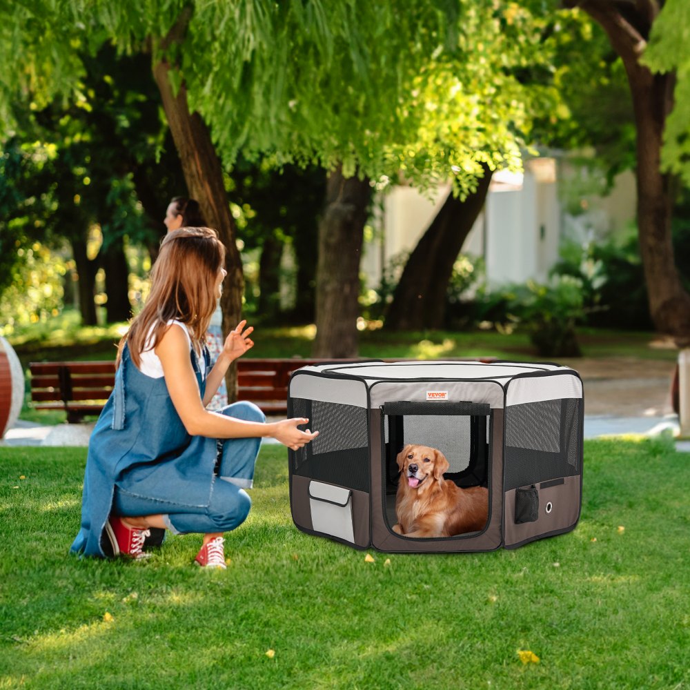 VEVOR Foldable Pet Playpen, 46 inch Portable Dog Playpen, Crate Kennel for Puppy, Dog, Cat, Premium Waterproof 600D Oxford Cloth, Removable Zipper, for Indoor Outdoor Travel Camping Use (Octagon, L)