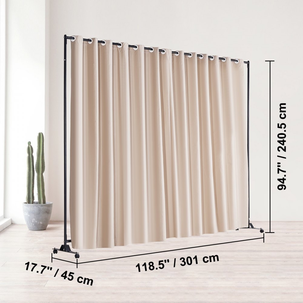 VEVOR Room Divider, 8 ft x 10 ft Portable Panel Room Divider with Wheels Curtain Divider Stand, Room Divider Privacy Screen for Office, Bedroom, Dining Room, Study, Khaki