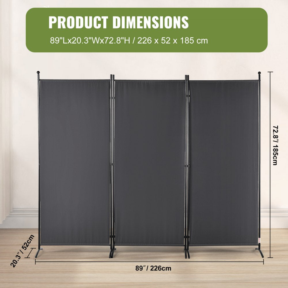 VEVOR Room Divider, 6.1 ft Room Dividers and Folding Privacy Screens (3-panel), Fabric Partition Room Dividers for Office, Bedroom, Dining Room, Study, Freestanding, Dark Gray