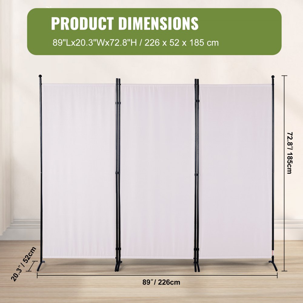VEVOR Room Divider, 6.1 ft Room Dividers and Folding Privacy Screens (3-panel), Fabric Partition Room Dividers for Office, Bedroom, Dining Room, Study, Freestanding, White