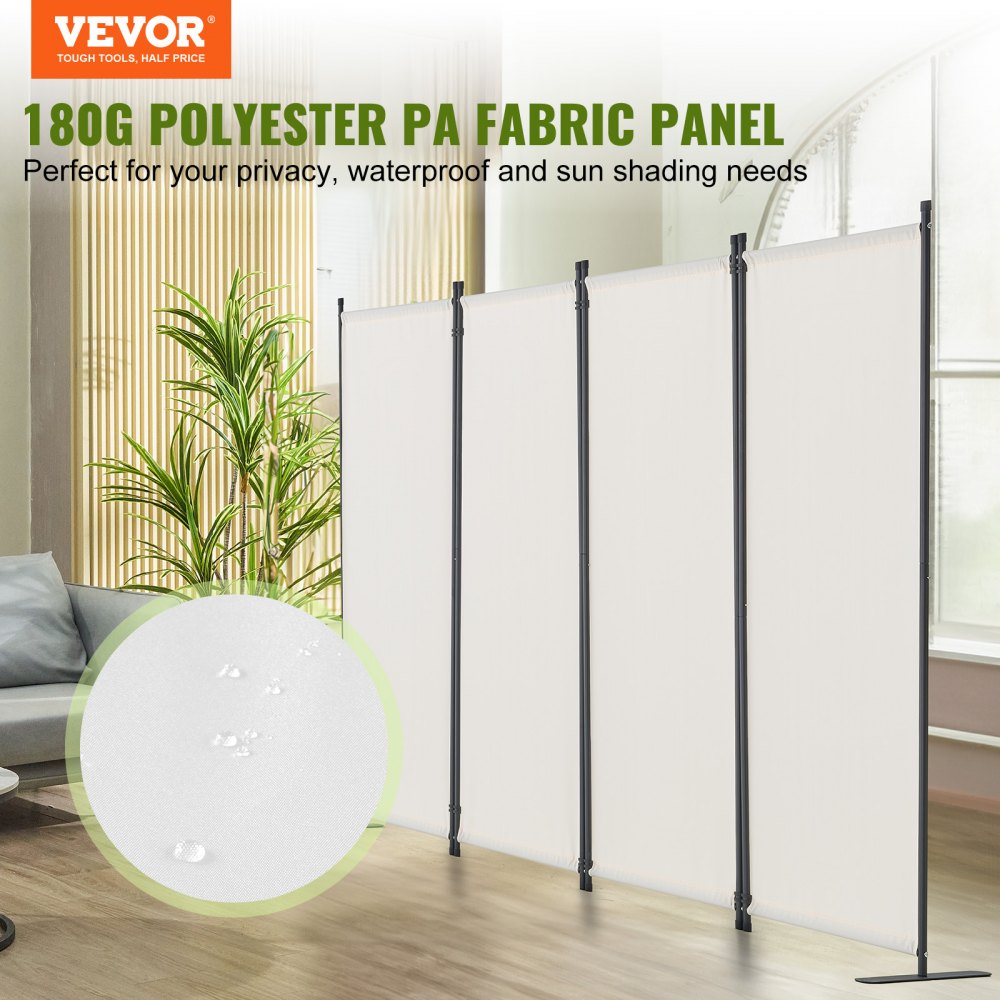 VEVOR Room Divider,  4 Panel Room Dividers and Folding Privacy Screens, Fabric Partition Room Dividers for Office, Bedroom, Dining Room, Study, Freestanding, White