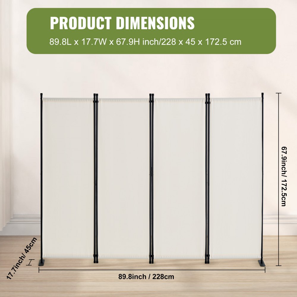 VEVOR Room Divider,  4 Panel Room Dividers and Folding Privacy Screens, Fabric Partition Room Dividers for Office, Bedroom, Dining Room, Study, Freestanding, White