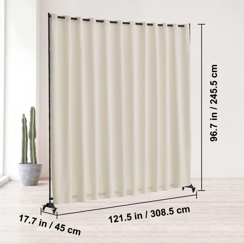 VEVOR Room Divider, Portable Panel Room Divider with Wheels Curtain Divider Stand, Freestanding Room Divider Privacy Screen for Office, Bedroom, Dining Room, Study, Beige