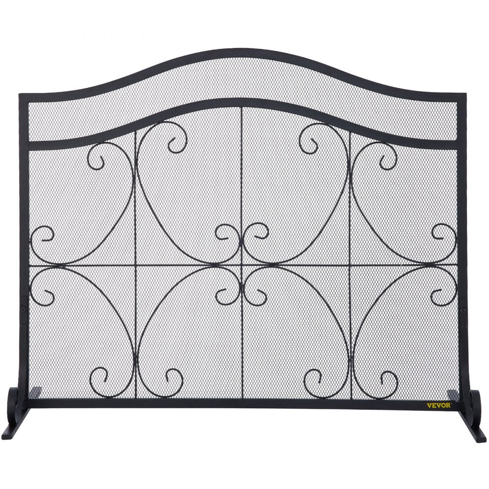 VEVOR Fireplace Screen, 38 x 26.5 Inch,Heavy Duty Iron Freestanding Spark Guard with Support, Metal Mesh Craft, Broom Tong Shovel Poker Included for Fireplace Decoration & Protection, Black