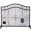 VEVOR Fireplace Screen, 38 x 26.5 Inch,Heavy Duty Iron Freestanding Spark Guard with Support, Metal Mesh Craft, Broom Tong Shovel Poker Included for Fireplace Decoration & Protection, Black