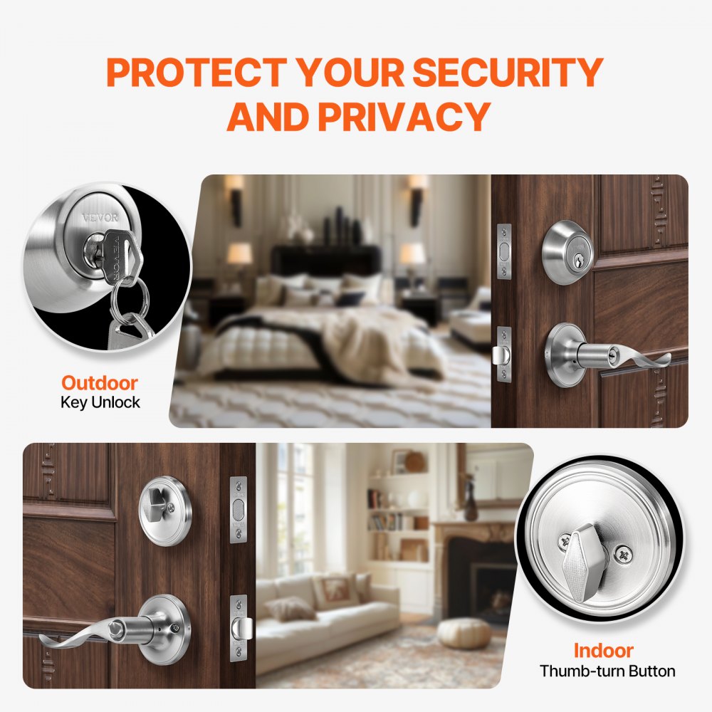 VEVOR Entry Door Locksets with Deadbolt, 5 Pack Satin Nickel Entry Lever and Single Cylinder Deadbolt, Keyed Alike Combo Pack, Fit for 1-3/8" to 1-3/4" Door Thickness, for Entrance and Front Door