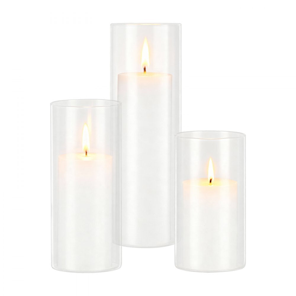 VEVOR Pillar Candles and Glass Vases Set 24 Pcs, Clear Cylinder Hurricane Candle Holders for Wedding Centerpieces, Tall Vase for Table Decor, Wedding Party, Thanksgiving,White (2.56" x 4.7",5.9",7.9")