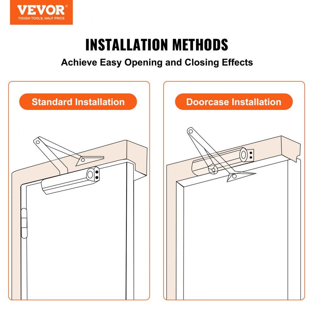 VEVOR Door Closer, Automatic Door Closer Commercial or Residential Use for Door Weights 150 Lbs, Adjustable Size Hydraulic Buffer Door Closers Heavy Duty Cast Aluminum Body, Easy Install, Silver