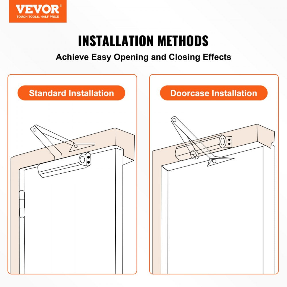 VEVOR Door Closer, Automatic Door Closer Commercial or Residential Use for Door Weights 330 Lbs, Adjustable Size Hydraulic Buffer Door Closers Heavy Duty Cast Aluminum Body, Easy Install, Black