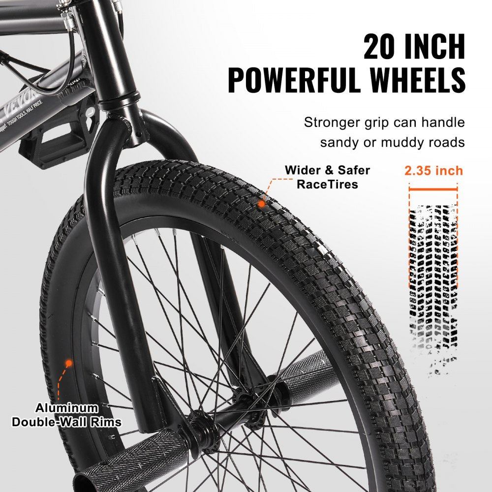 VEVOR BMX Bike, 20-Inch Wheel Freestyle Bike, BMX Race Bike with 360° Rotor and 4 Pegs, Beginner-Level BMX to Advanced Riders, BMX Bicycles for Teen Adult Men Women, Durable Hi-Ten Steel Frame
