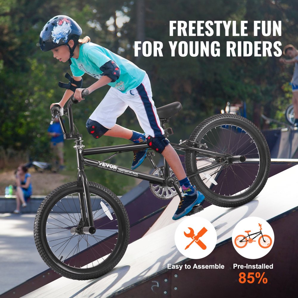 VEVOR BMX Bike, 20-Inch Wheel Freestyle Bike, BMX Race Bike with 360° Rotor and 4 Pegs, Beginner-Level BMX to Advanced Riders, BMX Bicycles for Teen Adult Men Women, Durable Hi-Ten Steel Frame