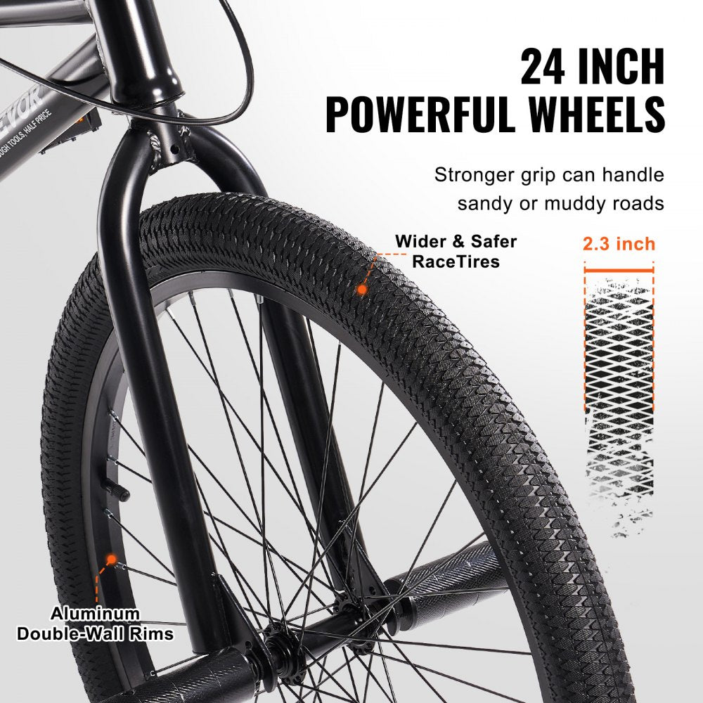 VEVOR BMX Bike, 24-Inch Wheel Freestyle Bike, BMX Race Bike with 4 Pegs, Beginner-Level BMX to Advanced Riders, BMX Bicycles for Teen Adult Men Women, Durable Hi-Ten Steel Frame, Easy to Assemble