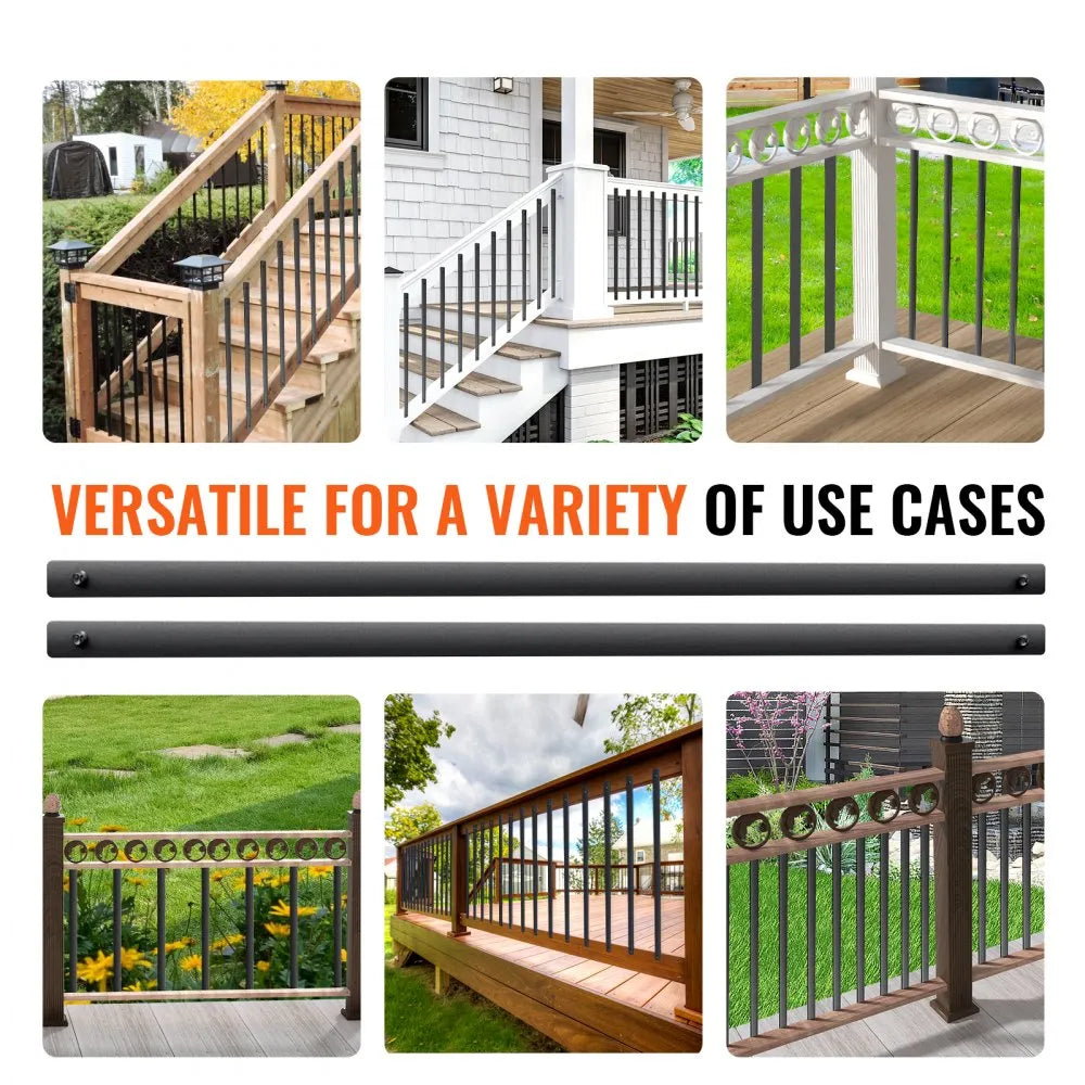 VEVOR Staircase Metal Balusters, 32.28" x 1" x 0.2" Flat Aluminum Alloy Decorative Banister Spindles, 51 Pack Deck Baluster with Screws, Classic Hollow Deck Railing Satin Black Powder Coated for Porch