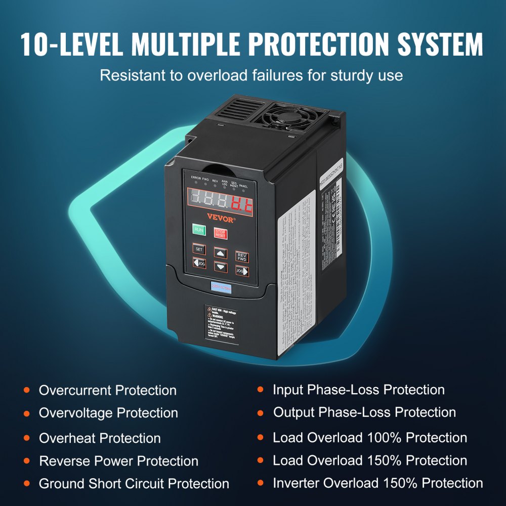 VEVOR VFD 1HP, 0.75KW, 3.5A, 1 or 3 Phase 220V Input to 3 Phase 220V Output Variable Frequency Drive, 40-60Hz Input, 0-400Hz Output VFD for Spindle Motor CNC Speed Control