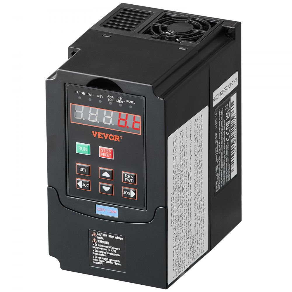 VEVOR VFD 2HP, 1.5KW, 7.5A, 1 or 3 Phase 220V Input to 3 Phase 220V Output Variable Frequency Drive, 40-60Hz Input, 0-400Hz Output VFD for Spindle Motor CNC Speed Control