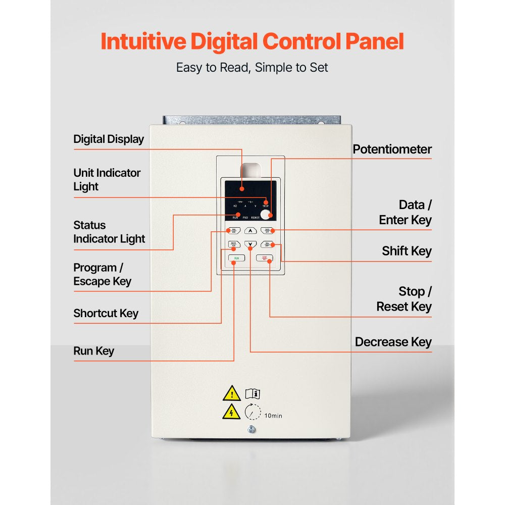 VEVOR 20HP 15KW 68.5A VFD, Single/3-Phase 220V Input to 3-Phase 220V Output, 0–2000Hz Variable Frequency Drive, Built-in PID for Constant Pressure Water Supply, Precision Motor Speed Control