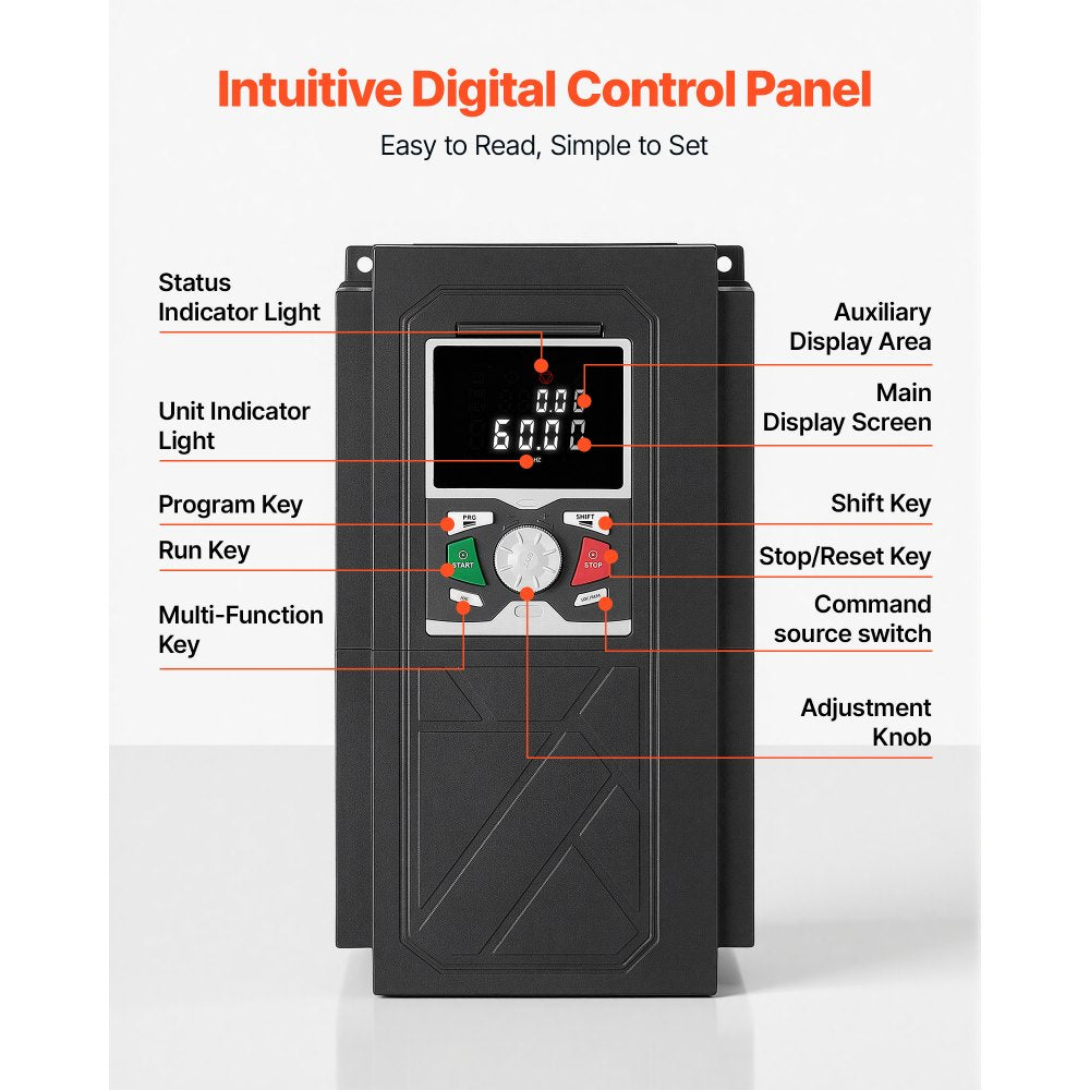 VEVOR 10HP 7.5KW 20.5A Variable Frequency Drive, 3-Phase AC480V Input/Output, 3 Phase to 3 Phase, 0–500Hz Output VFD, V/F SVC Control Modes for Precision Motor Speed Control