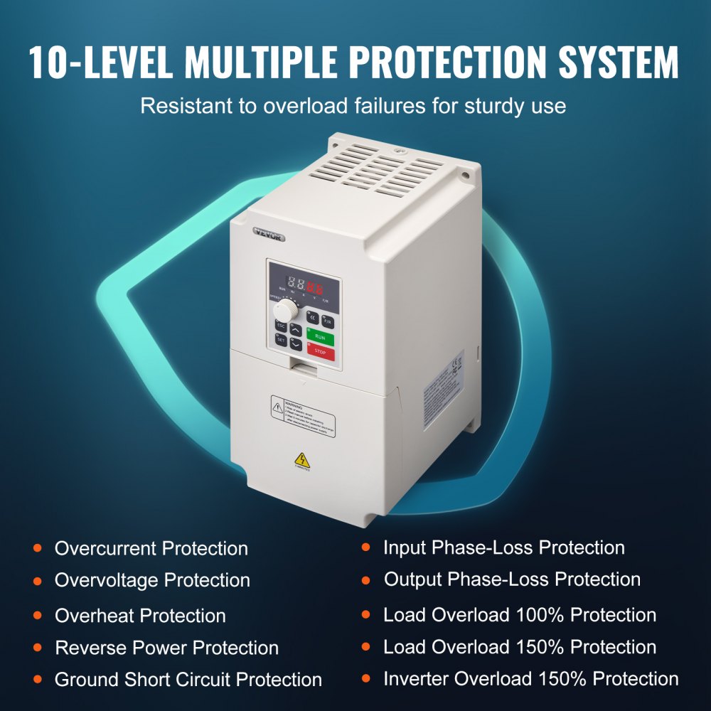 VEVOR Variable Frequency Drive, AC 220V Input 4KW Variable Frequency CNC Drive Inverter Converter, VFD 5.5HP 1 or 3 Phase Input, 3 Phase Output, CNC Motor Inverter Converter for Motor Speed Control