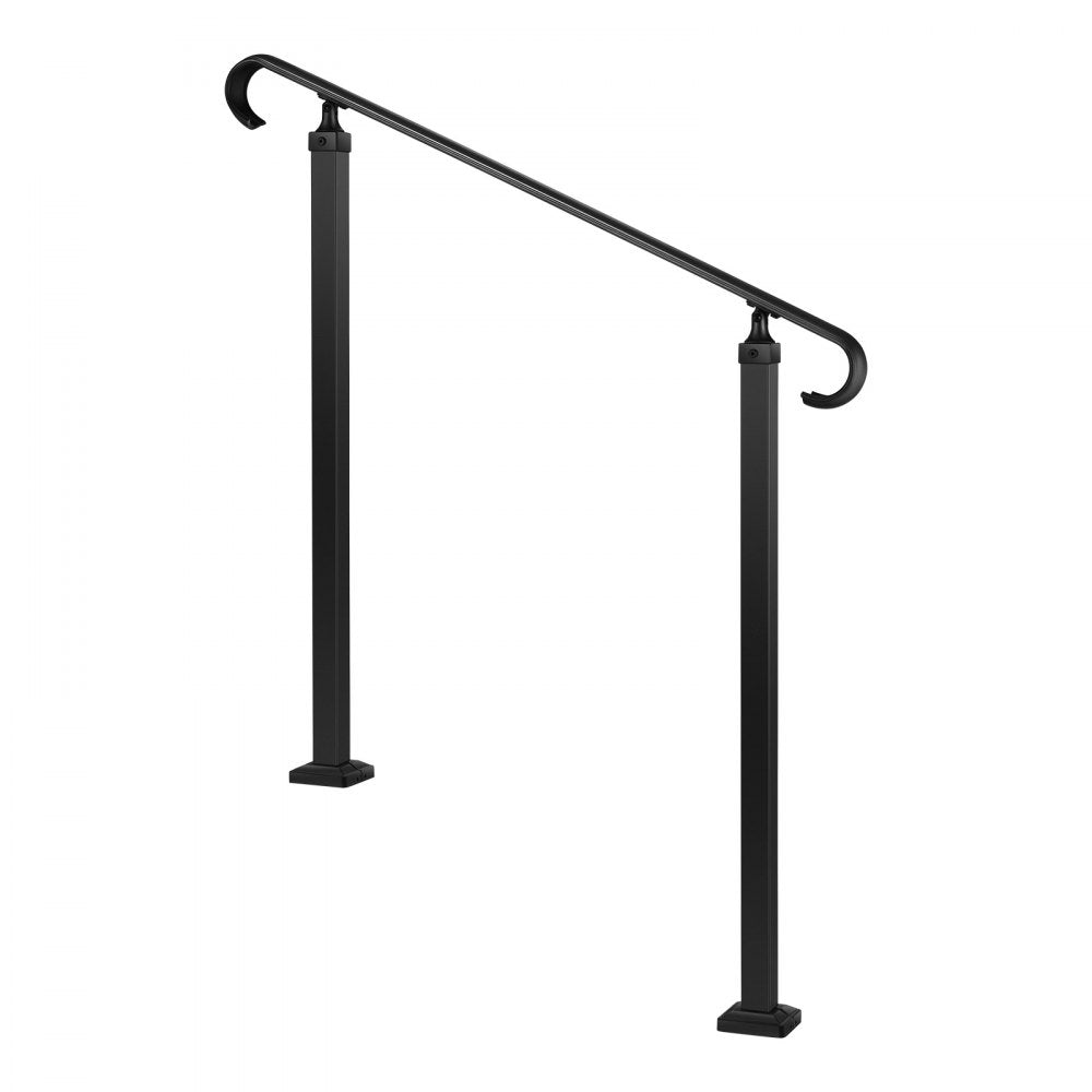 VEVOR Handrails for Outdoor Steps, 2-3 Step Adjustable Height, Carbon Steel Transitional Handrail with Installation Kit, Exterior Hand Railing for Steps, Concrete or Wooden Stairs, Porch, Matte Black
