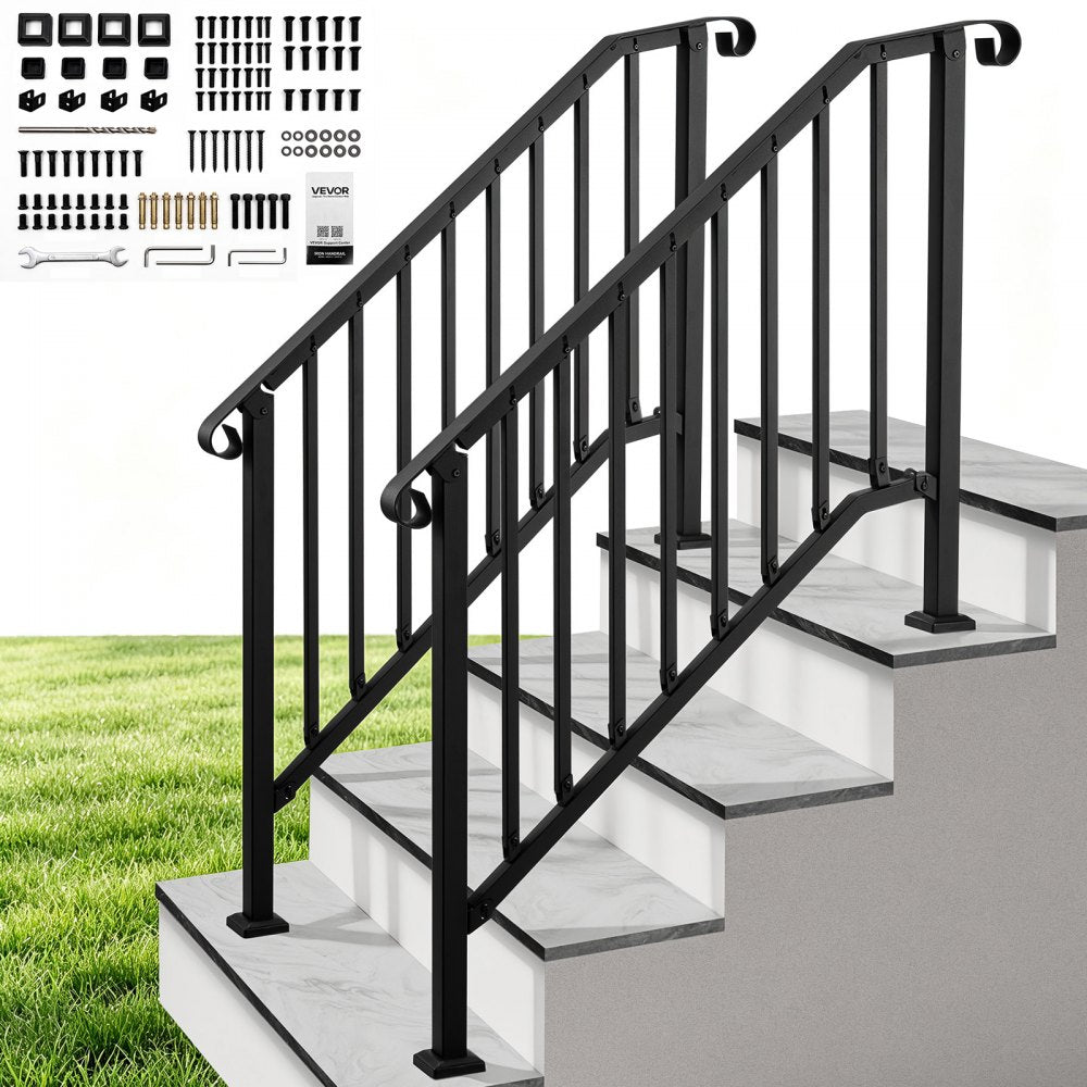Vevor Handrail Outdoor Steps 3-4 Step 2-Pack Black Retro Arch Stair Rail Kit New