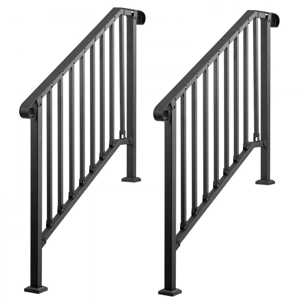 VEVOR Handrails for Outdoor Steps, 3-4 Step 2 Pack Stair Hand Rail Kit, Black Retro Arch Stair Rails for Seniors, Concrete Steps & Porch & Deck, Heavy-Duty Steel Railings with Installation Kit