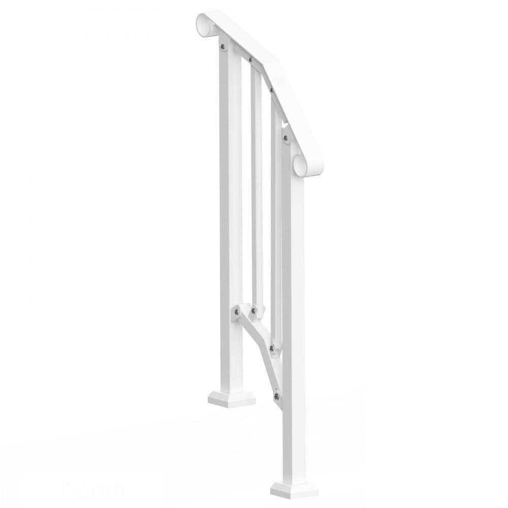 VEVOR Handrails for Outdoor Steps, 1-2 Step Stair Hand Rail Kit, Transitional Carbon Steel Railings with Installation Kit, Stair Rails for Seniors, Concrete Steps & Porch & Deck, White Retro Arch
