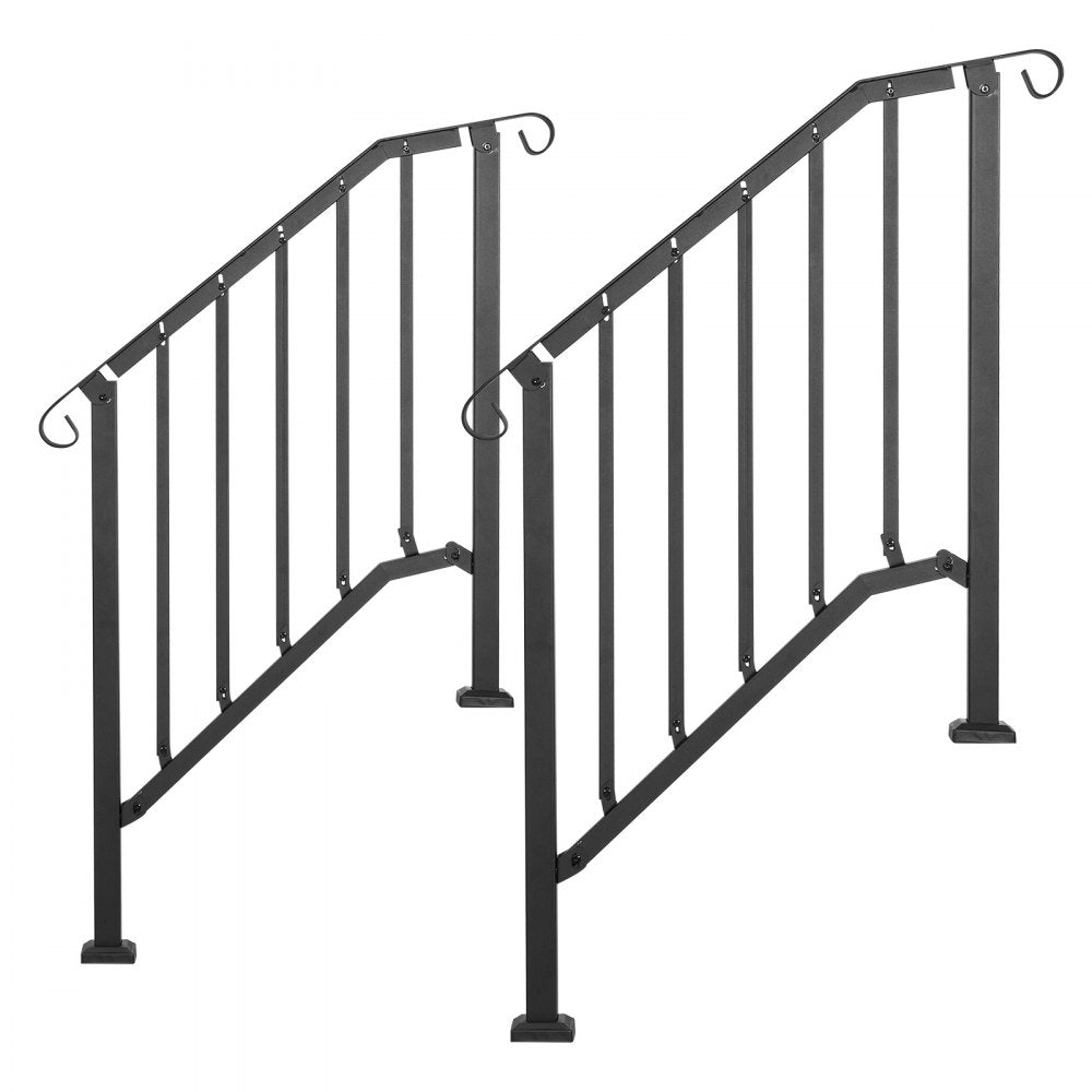 VEVOR Handrails for Outdoor Steps, 2-3 Step 2 Pack Stair Hand Rail Kit, Black Retro Arch Stair Rails for Seniors, Concrete Steps & Porch & Deck, Heavy-Duty Steel Railings with Installation Kit