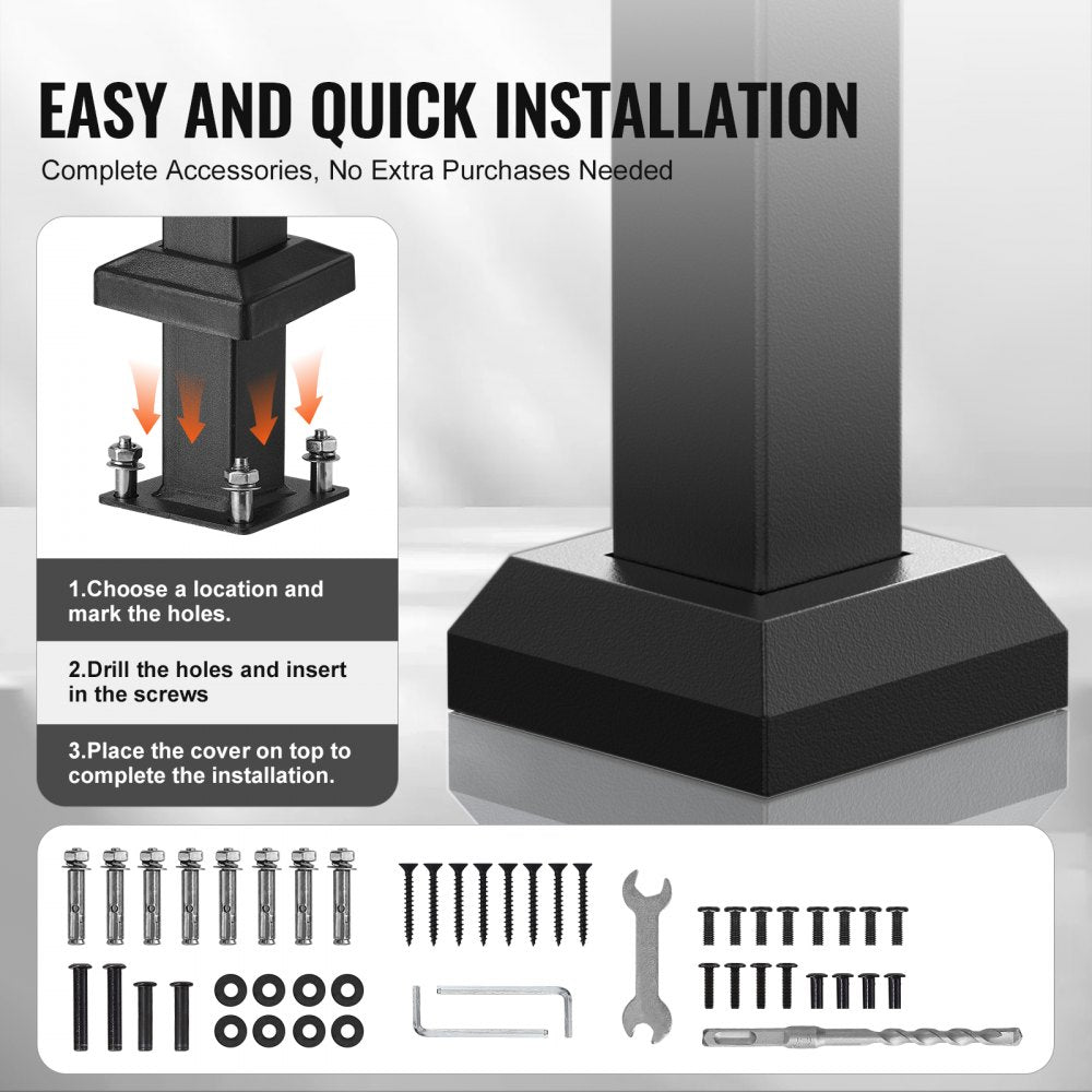 VEVOR Handrails for Outdoor Steps, 1-2 Step Stair Hand Rail Kit, Transitional Carbon Steel Railings with Installation Kit, Stair Rails for Seniors, Concrete Steps & Porch & Deck, Black Retro Arch