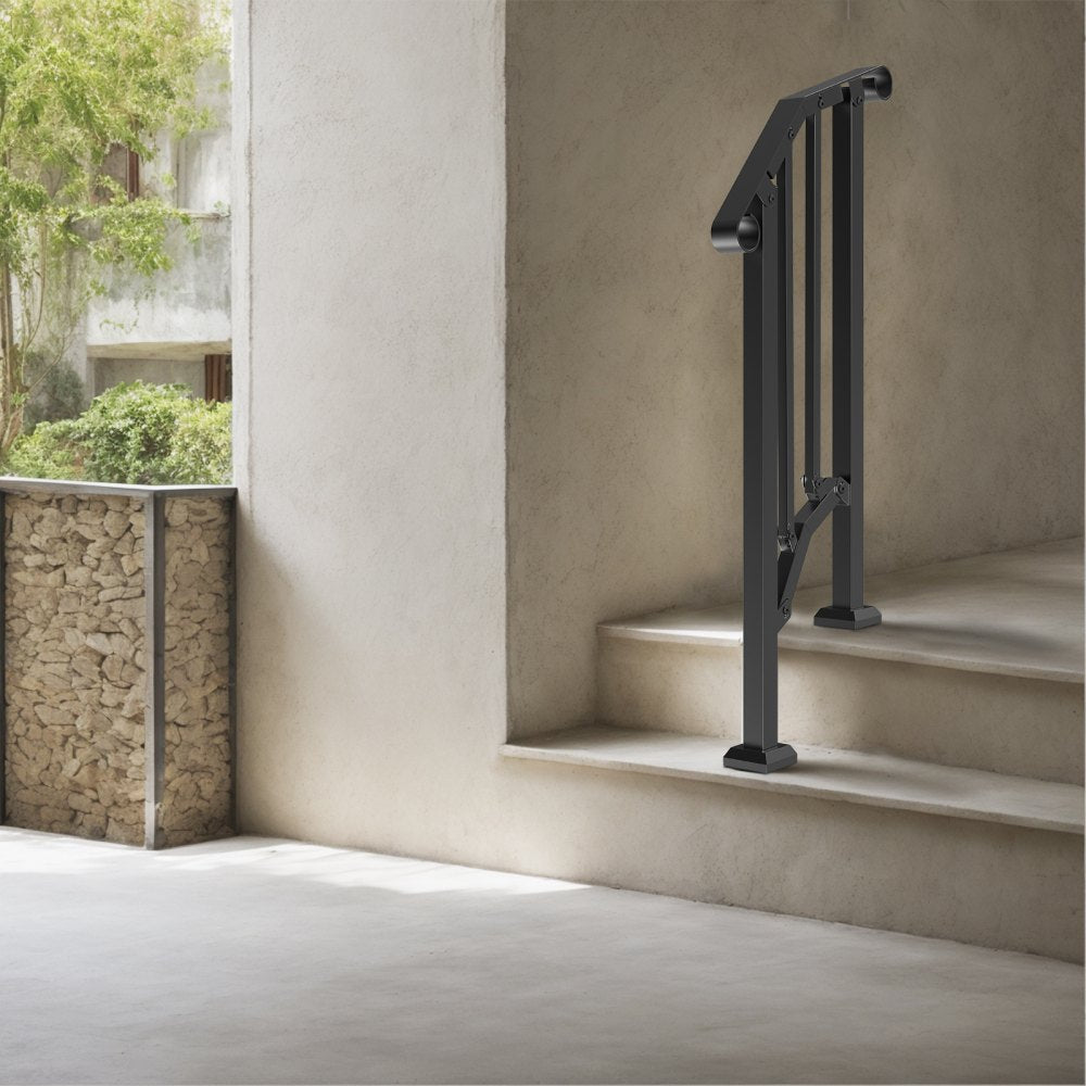 VEVOR Handrails for Outdoor Steps, 1-2 Step Stair Hand Rail Kit, Transitional Carbon Steel Railings with Installation Kit, Stair Rails for Seniors, Concrete Steps & Porch & Deck, Black Retro Arch