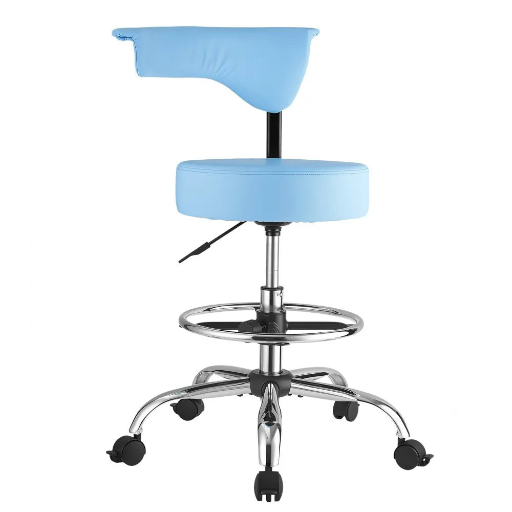 VEVOR Rolling Stool with Back Support, 500 lbs Weight Capacity, Height Adjustable, Thick Cushion Ergonomic PU Leather Seat, 360° Swivel Round Rolling Stool Chair for Dental, Salon, Clinic, Blue