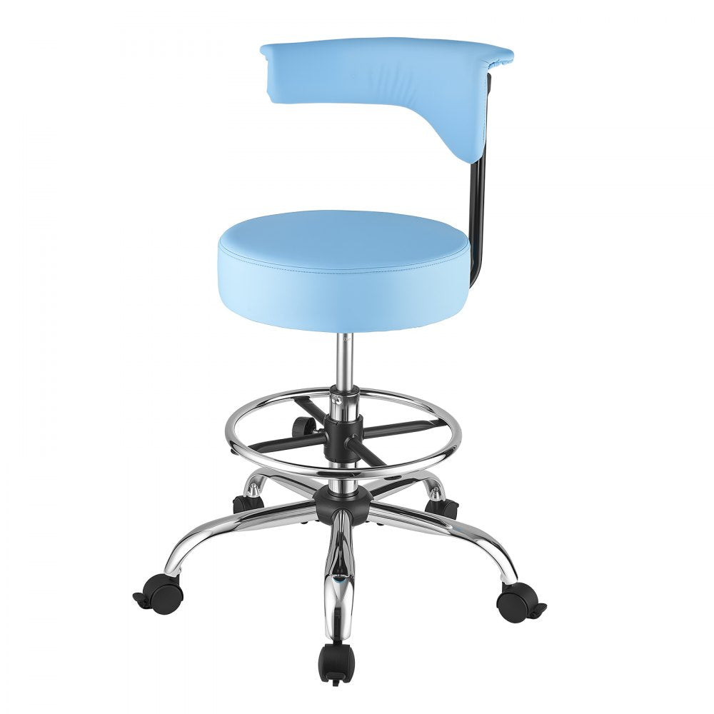 VEVOR Rolling Stool with Back Support, 500 lbs Weight Capacity, Height Adjustable, Thick Cushion Ergonomic PU Leather Seat, 360° Swivel Round Rolling Stool Chair for Dental, Salon, Clinic, Blue