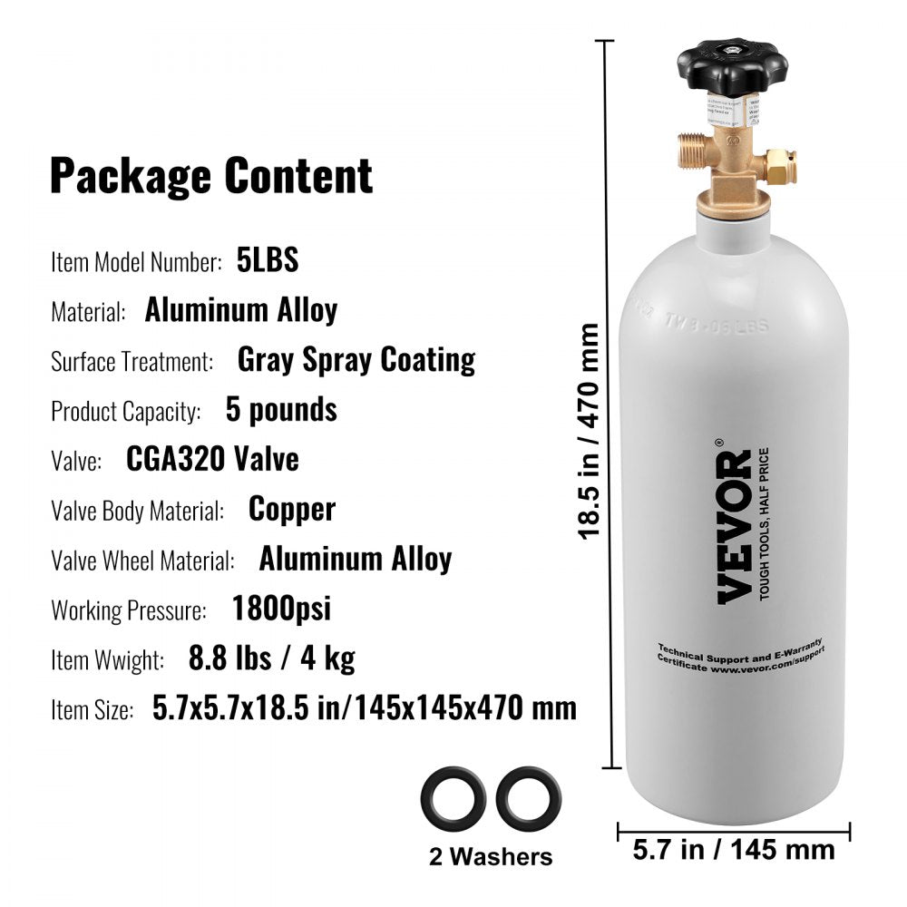 VEVOR CO2 Regulator Gauge with 0-60PSI, Heavy Duty CO2 Gauge Gas System, Draft Beer Regulator with Adjustable Pressure Regulator, Check Valve for Draft Beer Homebrew (5 LBS CO2 Tank)