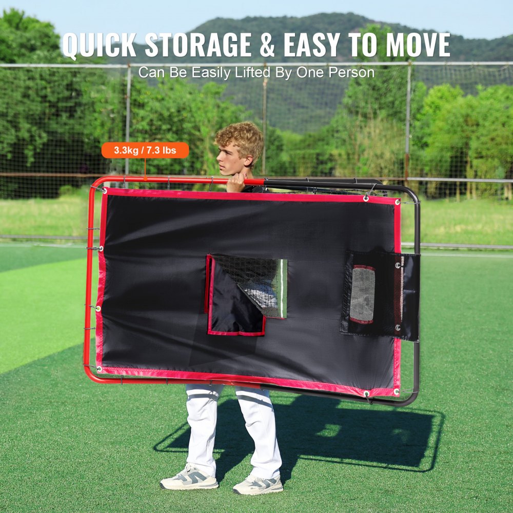 VEVOR Baseball And Softball Rebounder Net, 3.5 x 4.5 ft 2-in-1 Switch Hitter Pitch Trainer, PitchBack Baseball Pitching Return Trainer Nest, Bounce Back Net for Fielding/Throwing Practice