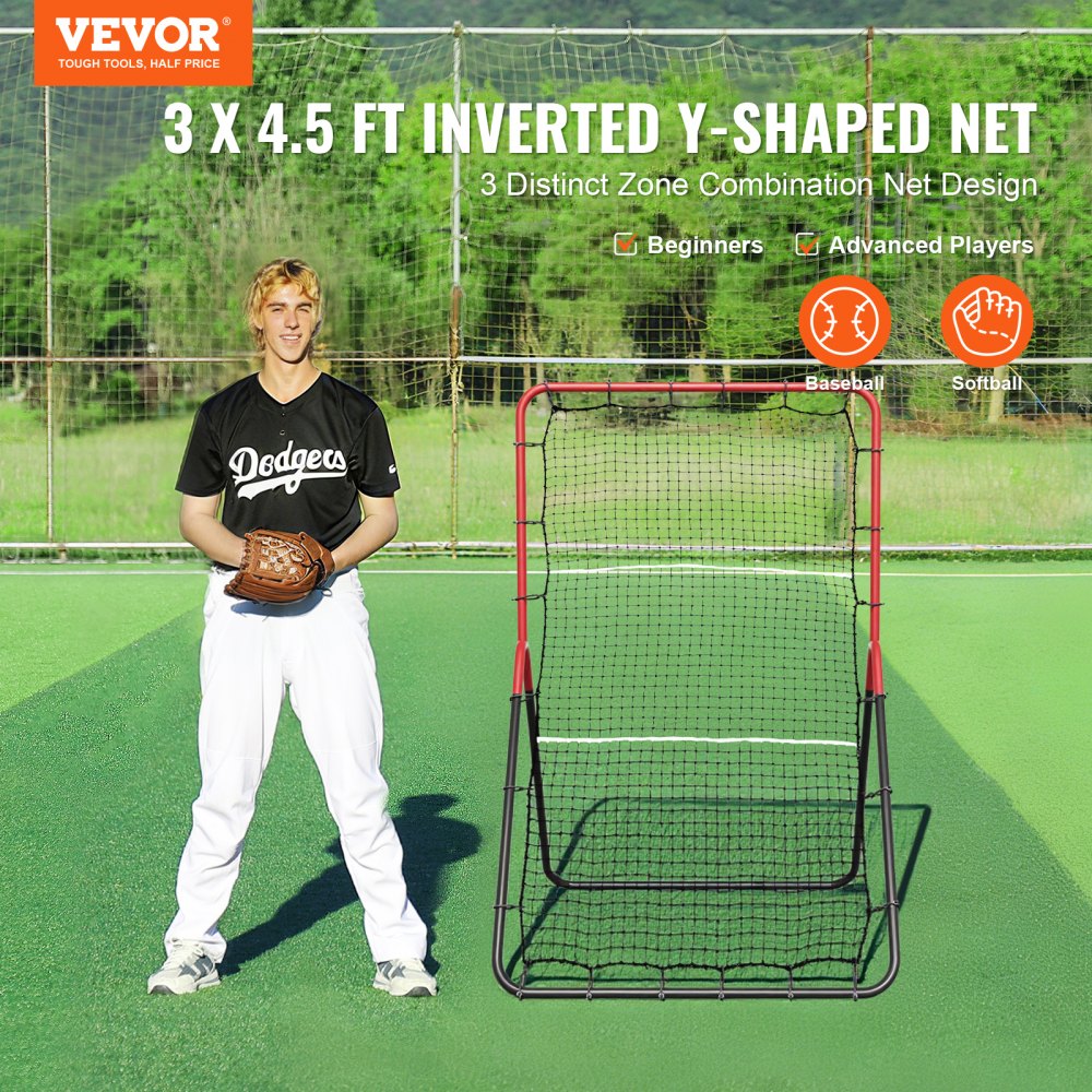 VEVOR Baseball And Softball Rebounder Net, 3 x 4.5 ft PitchBack Baseball Pitching Nest, 3-Way Baseball, Softball Pitchback Net, Fielding Trainer, Bounce Back Net for Fielding/Throwing Practice