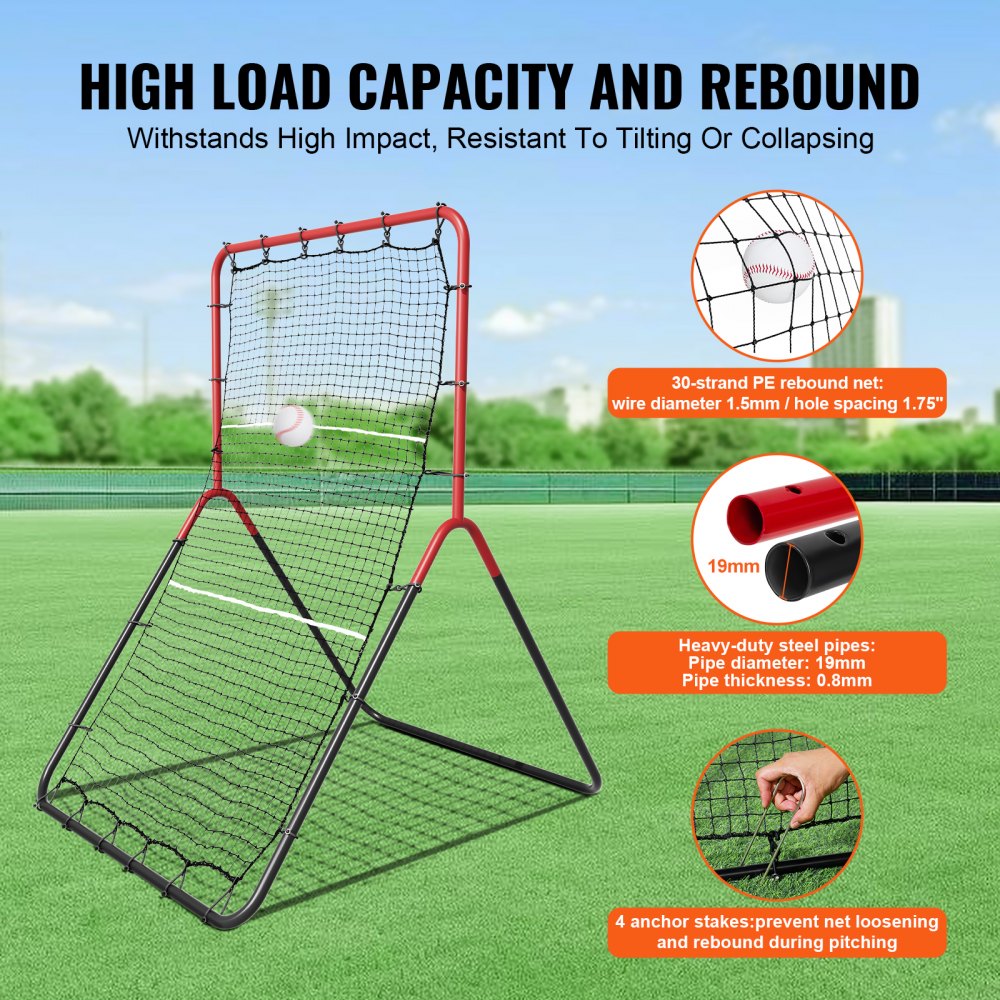 VEVOR Baseball And Softball Rebounder Net, 3 x 4.5 ft PitchBack Baseball Pitching Nest, 3-Way Baseball, Softball Pitchback Net, Fielding Trainer, Bounce Back Net for Fielding/Throwing Practice