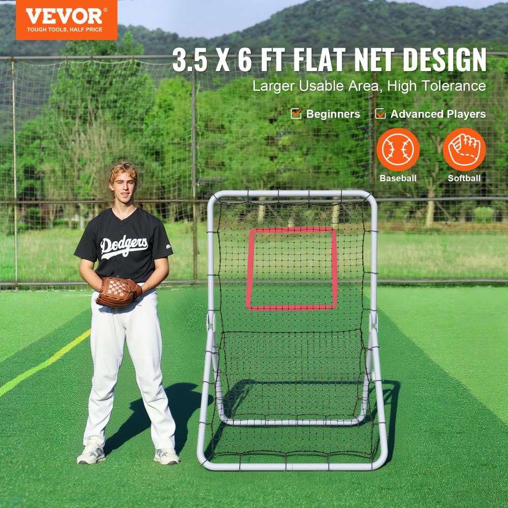 VEVOR Baseball And Softball Rebounder Net, 3.5 x 6 ft PitchBack Baseball Pitching Nest, Softball Pitchback Net, Fielding Trainer, Bounce Back Net for Fielding/Throwing Practice, 5 Adjustable Angles