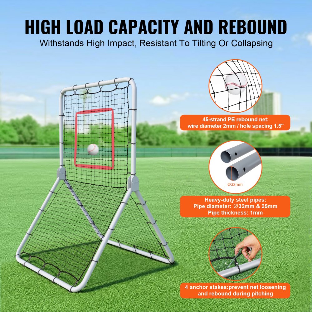 VEVOR Baseball And Softball Rebounder Net, 3.5 x 6 ft PitchBack Baseball Pitching Nest, Softball Pitchback Net, Fielding Trainer, Bounce Back Net for Fielding/Throwing Practice, 5 Adjustable Angles