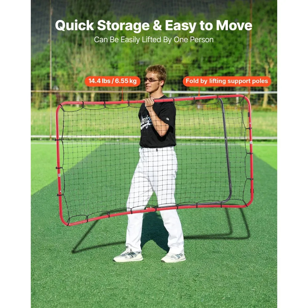 VEVOR Baseball Softball Rebounder Net 4 x 5.5 ft Pitch Back Trainer, 5 Adjustable Angles, Heavy-duty Steel Frame, All Angle Bounce Back Net for Pitching & Fielding Training Aid, Return Practice